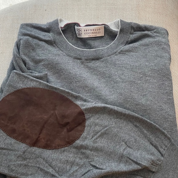 SOLD Brunello Cucinelli Suede Elbow Patch Crew Sweater - Picture 5 of 5